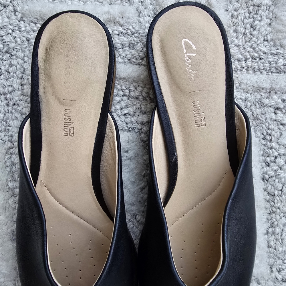 Clarks Black Slip-On Leather Mules - Picture 7 of 8